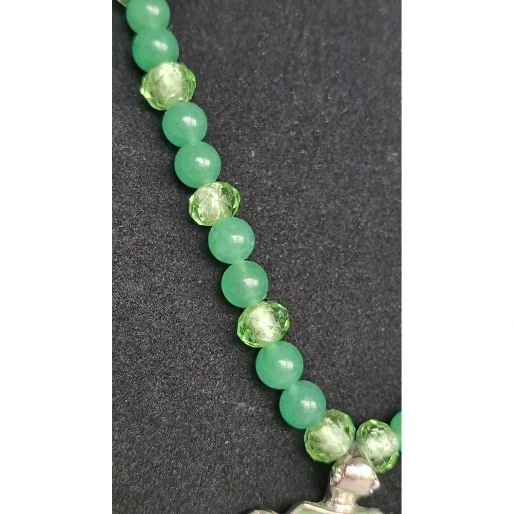 Gemstone Beaded Jewelry Set Necklace Earrings Aventurine Turtle Jade Pendant